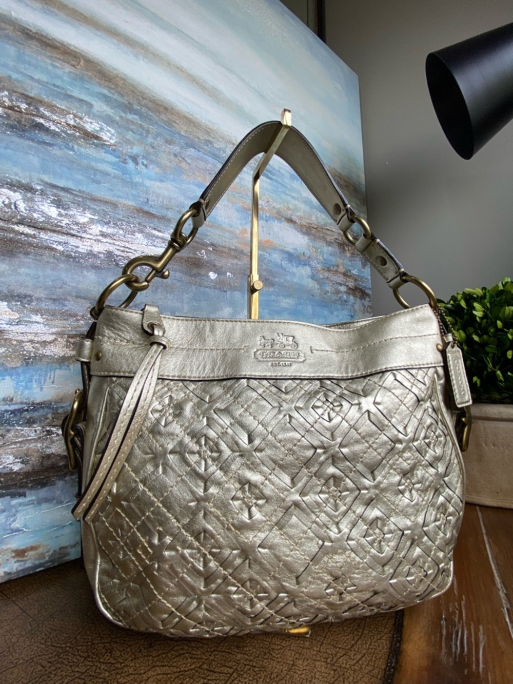 Coach Gold Woven Zoe Buckle Shoulder Bag - Picture 4 of 17